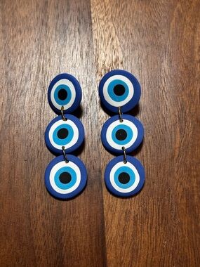 Evil Eye Clay Earrings - Handmade